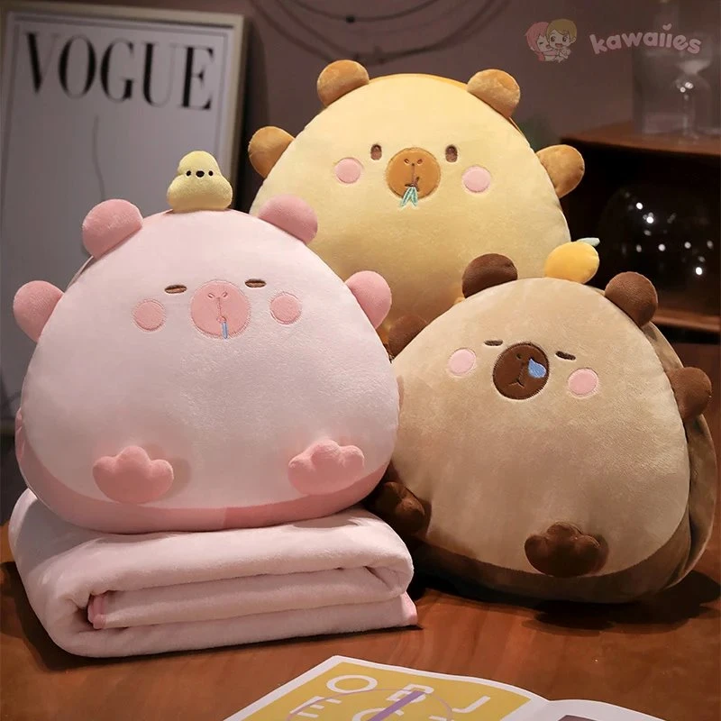 Kawaii Triangle Capybara Plush Pillows With Blanket