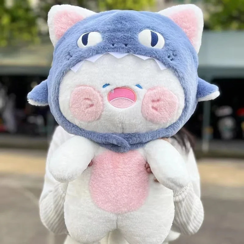Kawaii White Cat Shark Hat Plushie - Image 2