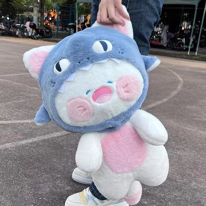 Kawaii White Cat Shark Hat Plushie - Image 4