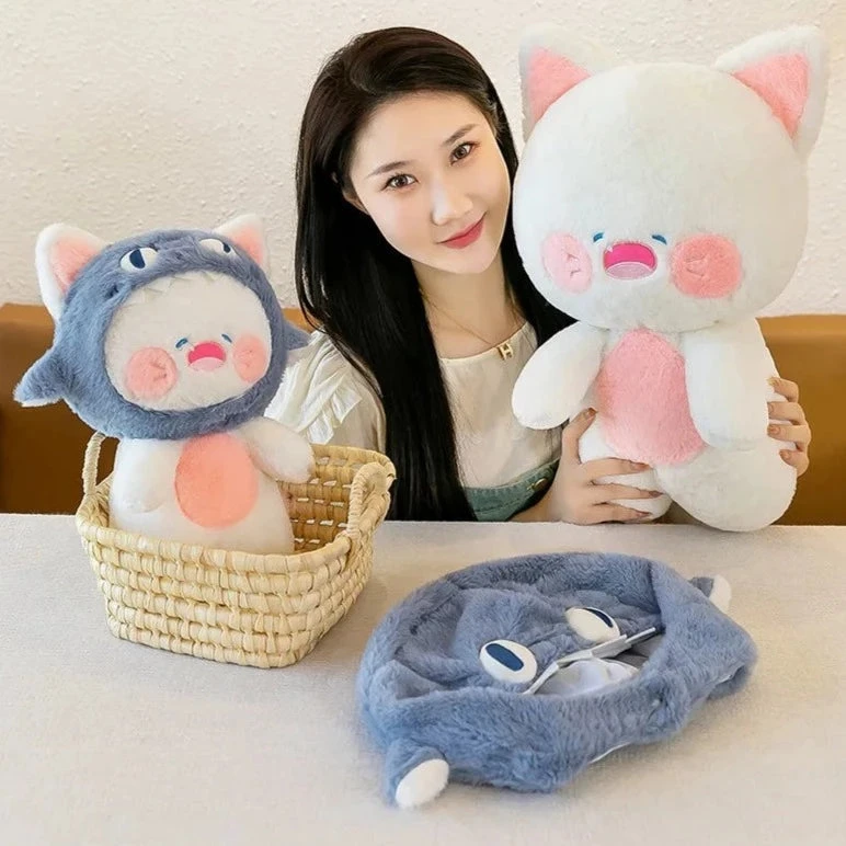 Kawaii White Cat Shark Hat Plushie - Image 6
