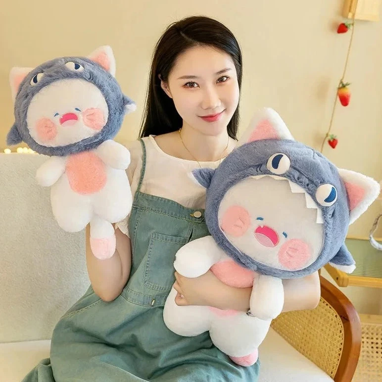 Kawaii White Cat Shark Hat Plushie - Image 9