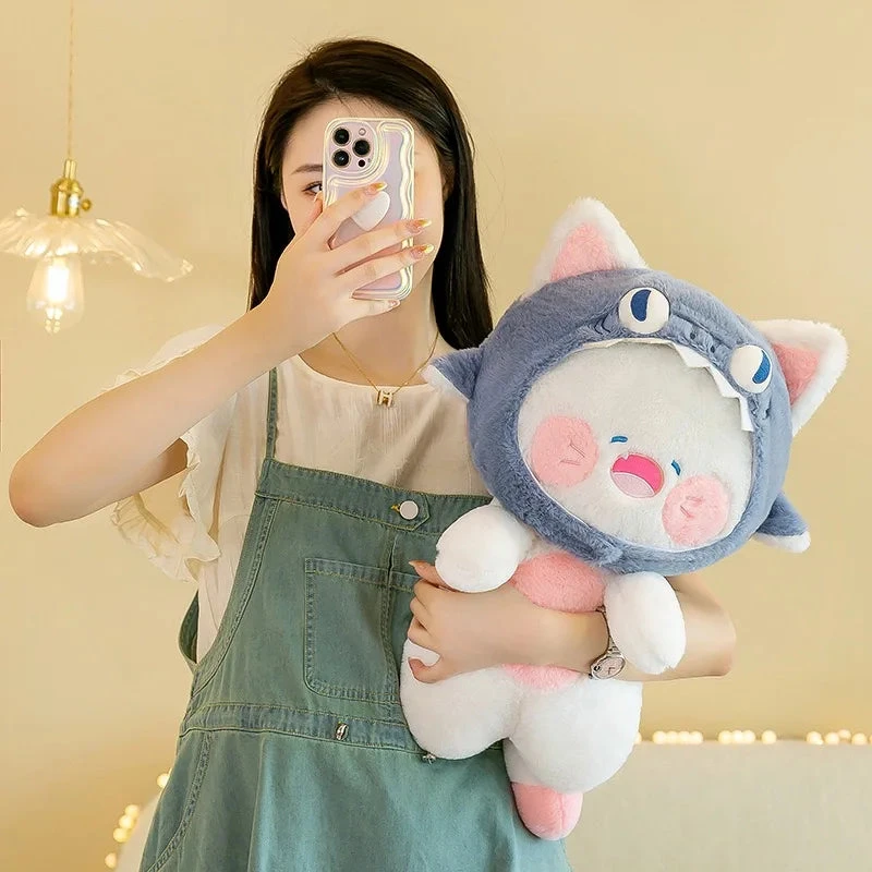 Kawaii White Cat Shark Hat Plushie - Image 10