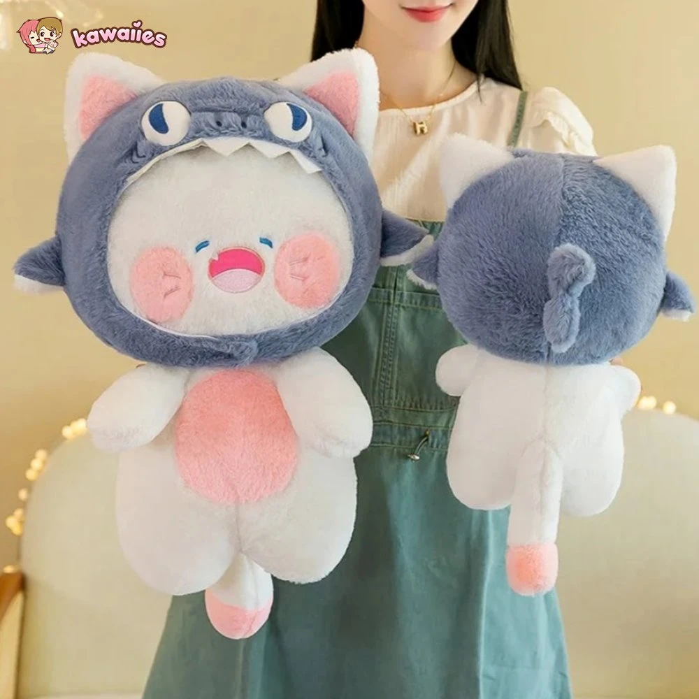 Kawaii White Cat Shark Hat Plushie - Image 11