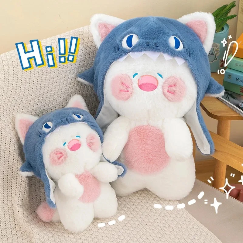 Kawaii White Cat Shark Hat Plushie - Image 7