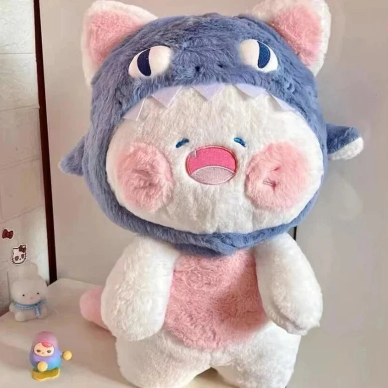 Kawaii White Cat Shark Hat Plushie - Image 12