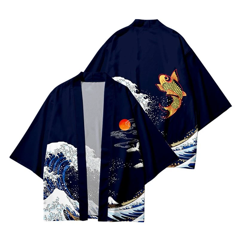 Apparel Kimono Japanese Great Wave And Mighty Koi - Image 12