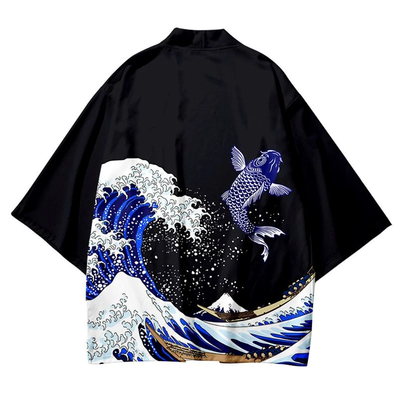 Apparel Kimono Japanese Great Wave And Mighty Koi - Image 13
