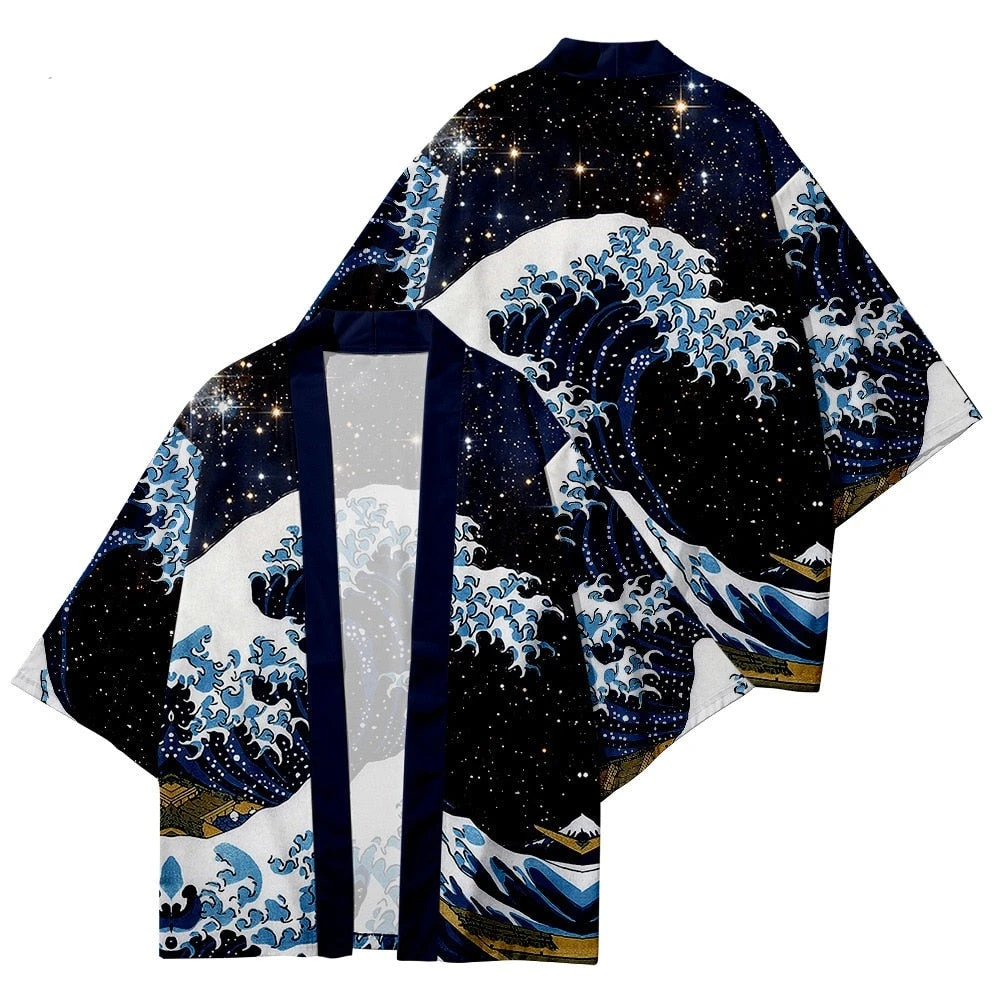 Apparel Kimono Japanese Great Wave And Mighty Koi