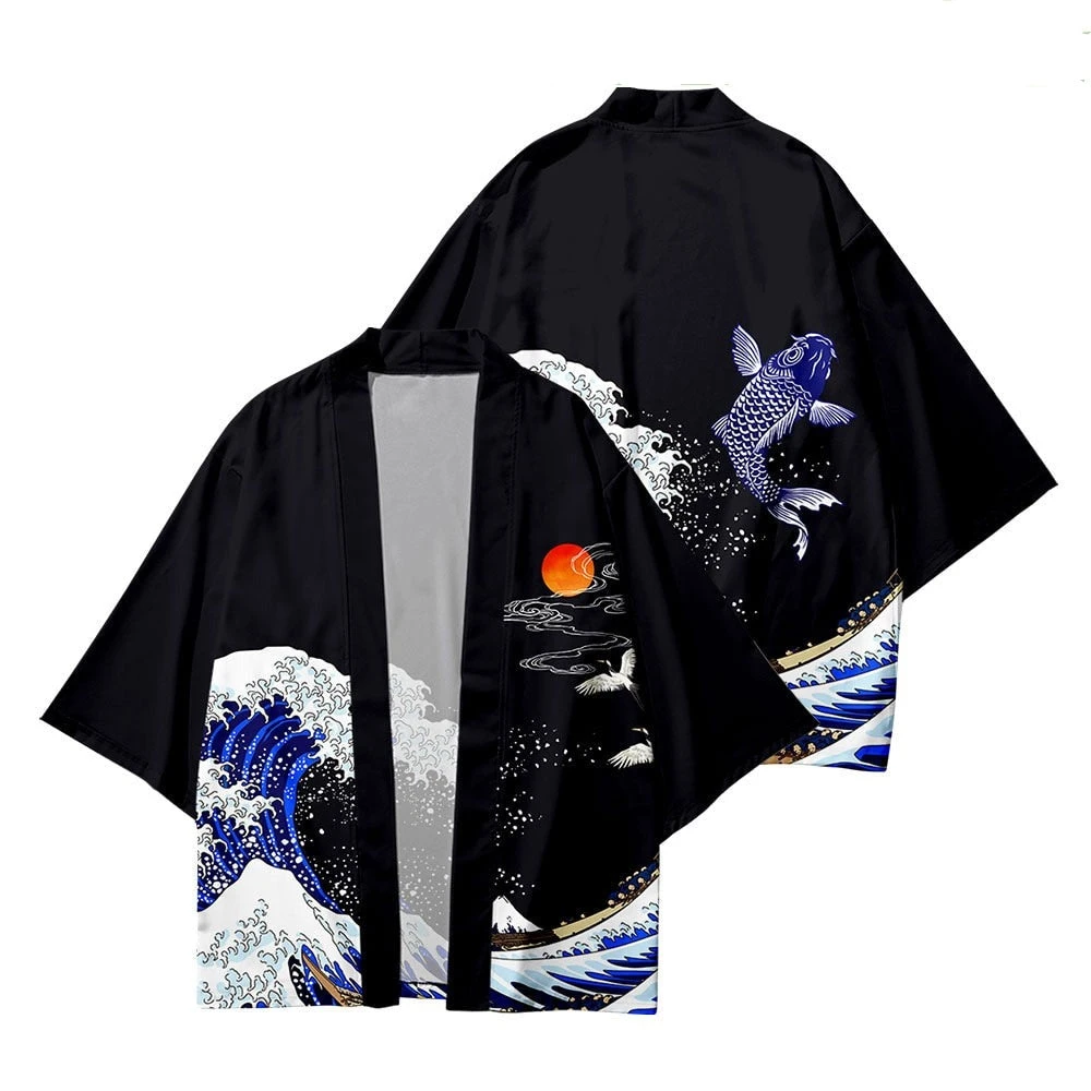 Apparel Kimono Japanese Great Wave And Mighty Koi - Image 14