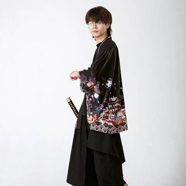 Apparel Legendary Japanese Royal Samurai Print Kimono - Image 3