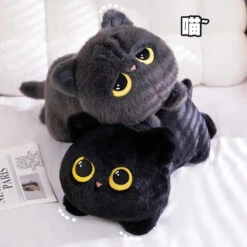 Long Giant Black Gray Fluffy Cat Plushies