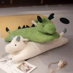 Long Snuggly Green White Dragon Plushies