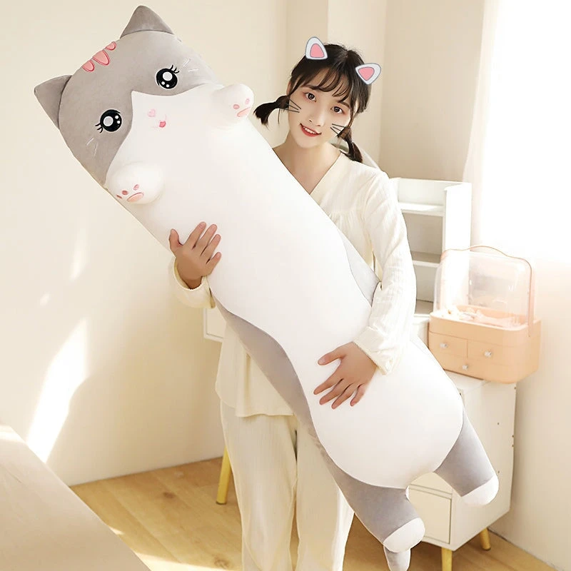 Long Snuggly Pink Gray Cat Plushies - Image 12