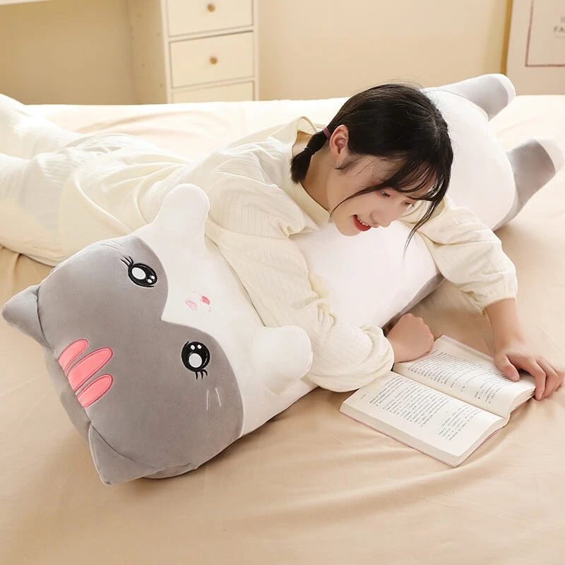 Long Snuggly Pink Gray Cat Plushies - Image 7