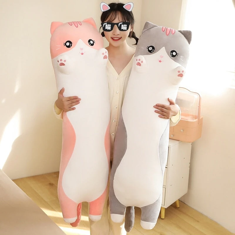 Long Snuggly Pink Gray Cat Plushies - Image 14