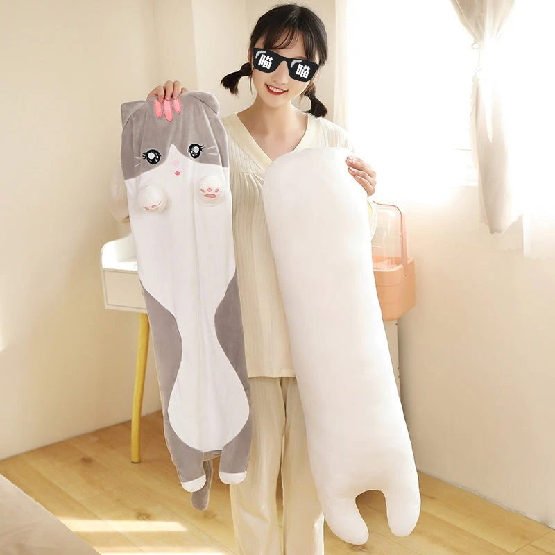 Long Snuggly Pink Gray Cat Plushies - Image 15