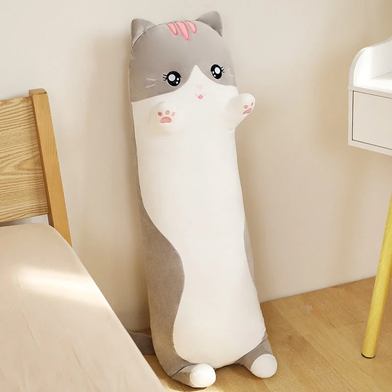 Long Snuggly Pink Gray Cat Plushies - Image 3