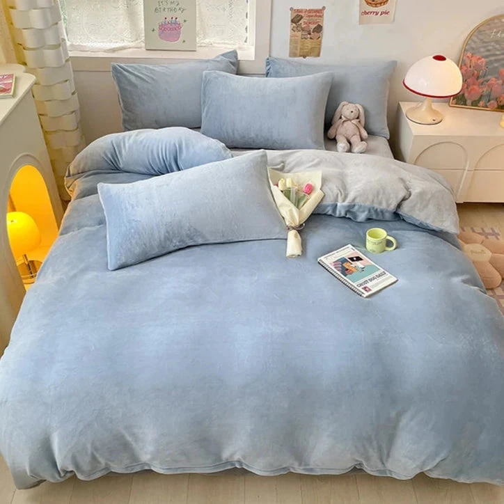Milky Blue Brown Velvet Fleece 350gsm Bedding Sets - Image 10