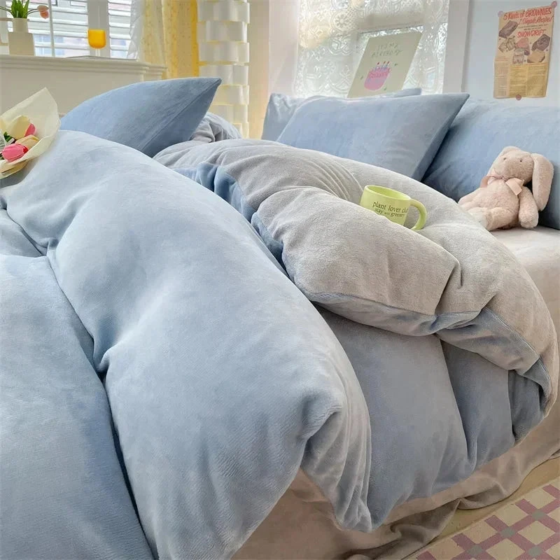 Milky Blue Brown Velvet Fleece 350gsm Bedding Sets - Image 3