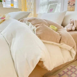 Milky Pink Brown Velvet Fleece 350gsm Bedding Sets