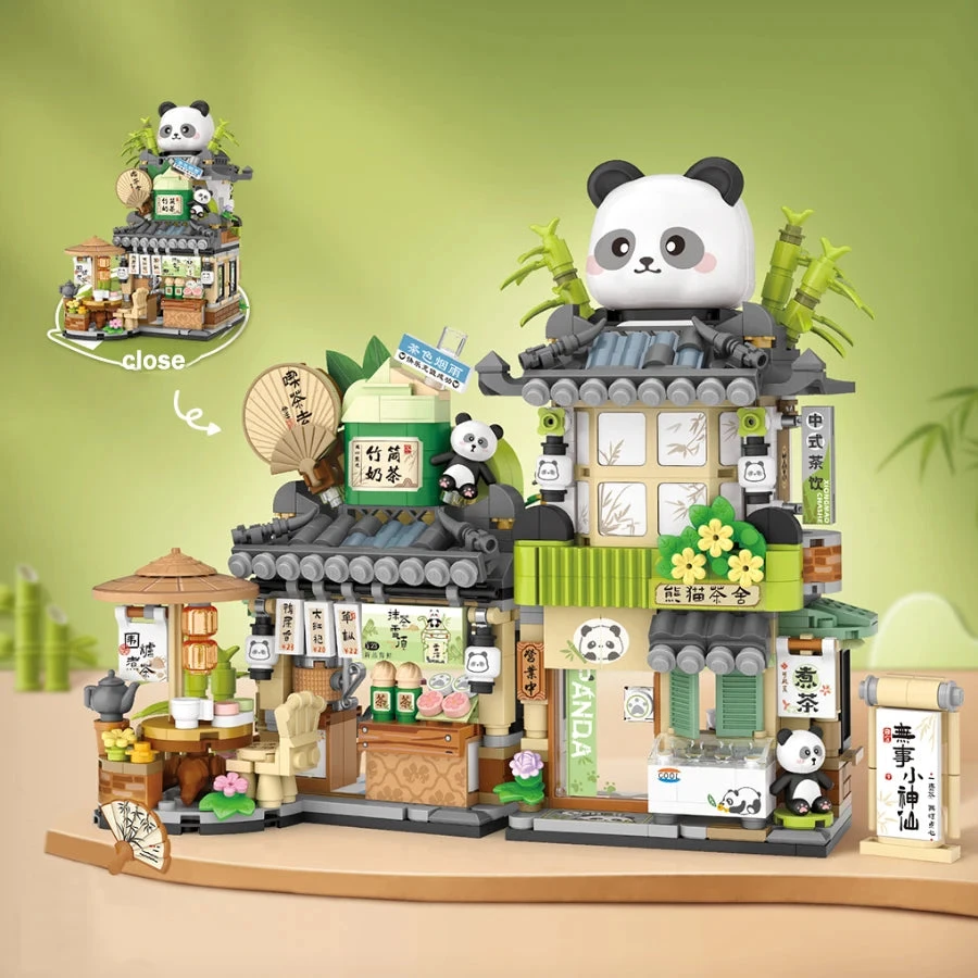 Panda And Brown Bear Tea Cafes Micro Building Set Collection - Image 2