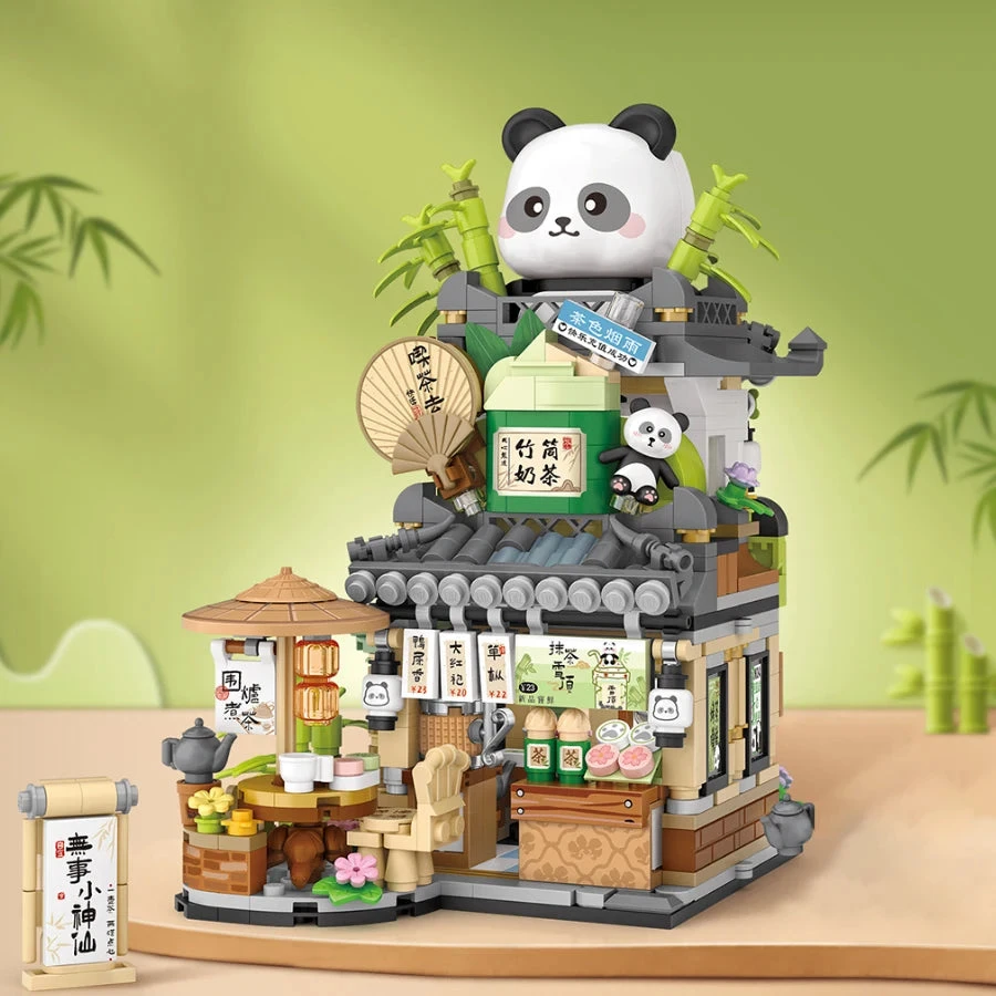 Panda And Brown Bear Tea Cafes Micro Building Set Collection - Image 3