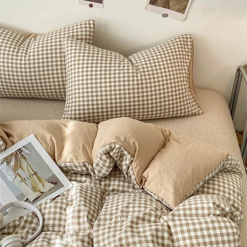 Pastel Checked Plaid Bedding Set Collection Without Bed Sheet - Image 7