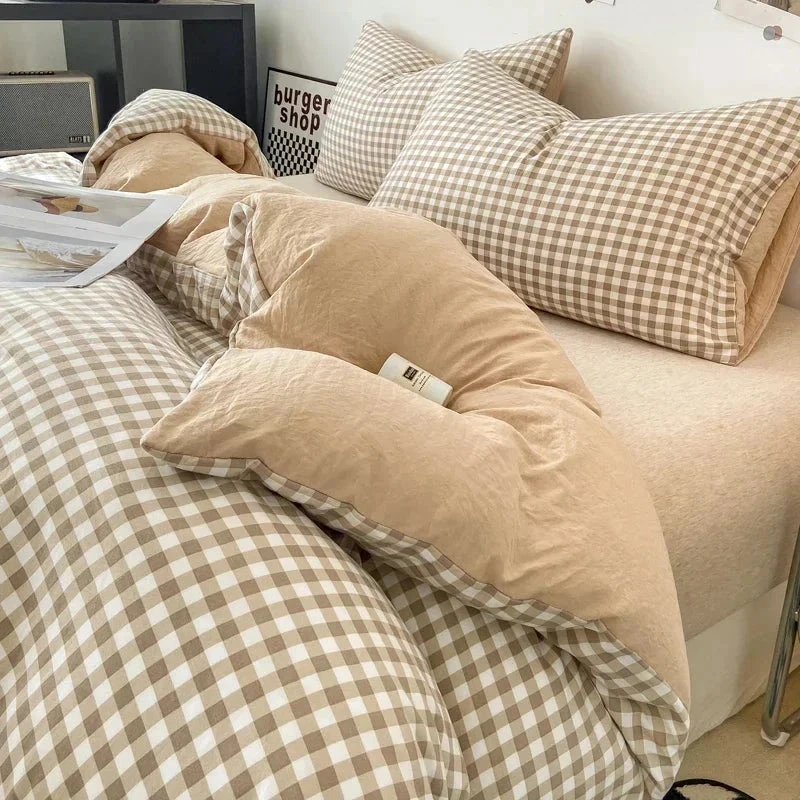 Pastel Checked Plaid Bedding Set Collection Without Bed Sheet - Image 3
