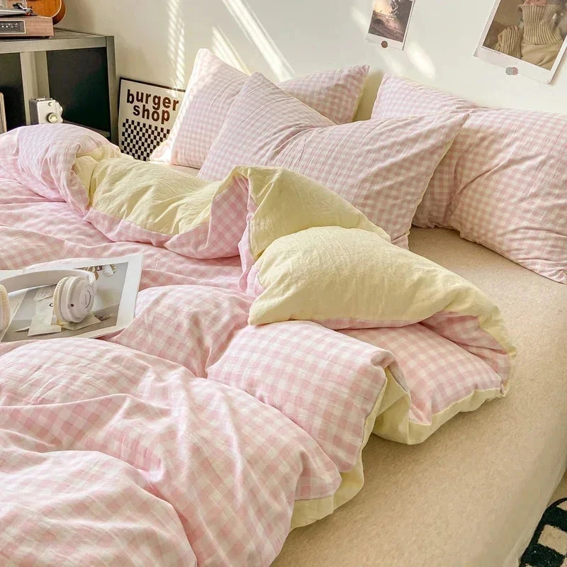 Pastel Checked Plaid Bedding Set Collection Without Bed Sheet - Image 12