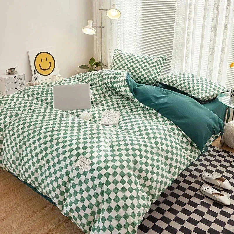 Pastel Green Checked Plaid Bedding Set - Image 2