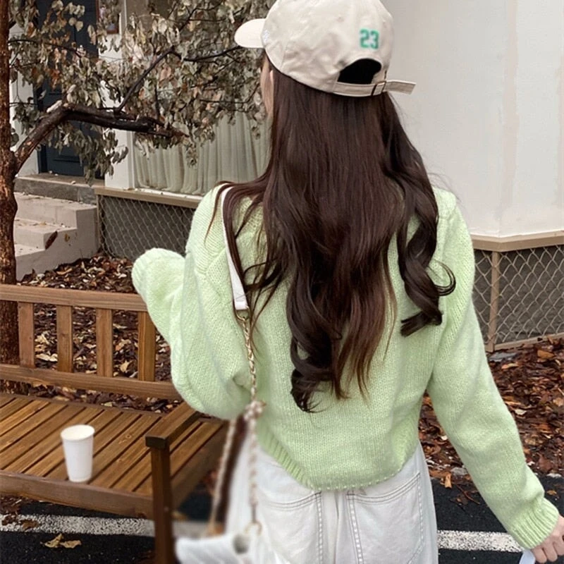 Apparel Petite Women's Cropped Balloon Sleeve Knit Cardigan - Image 7