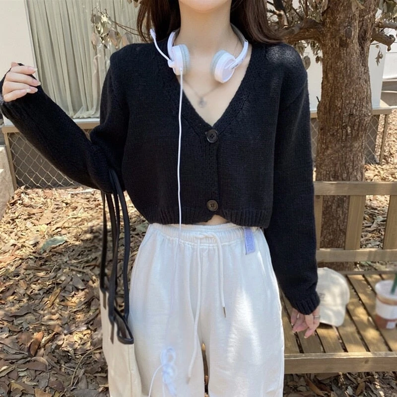 Apparel Petite Women's Cropped Balloon Sleeve Knit Cardigan - Image 2