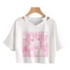 Apparel Pink Anime Girl Print V-neck Crop Top Tee