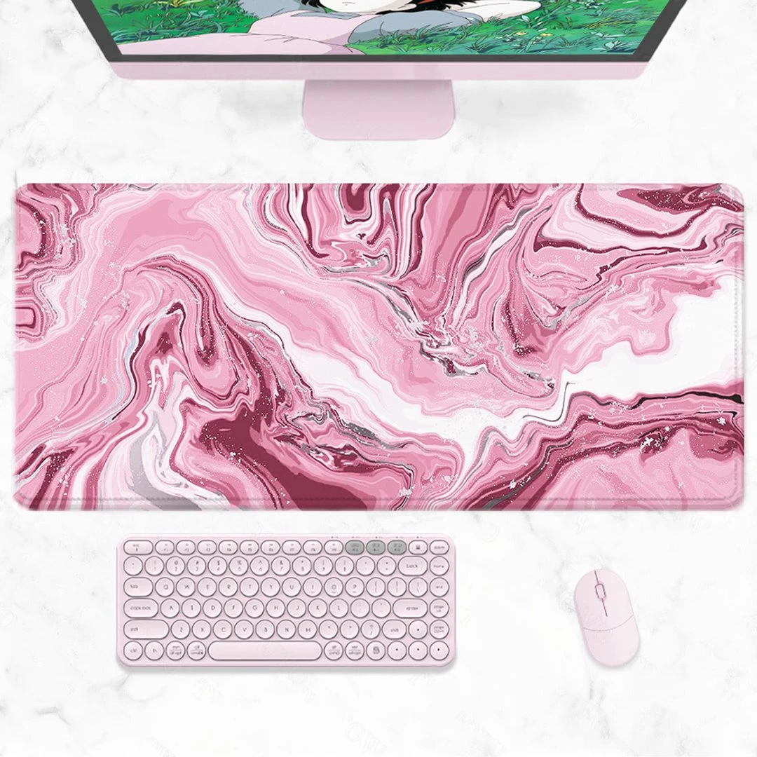 Accessories Pink Red Marble Abstract Art Large Mouse Pad - Image 2