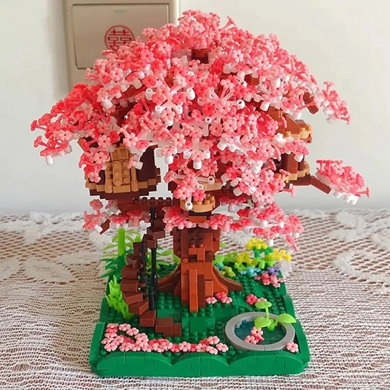 Pink Sakura Tree House Pond Nano Building Blocks - Image 7