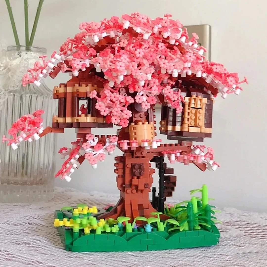 Pink Sakura Tree House Pond Nano Building Blocks - Image 5