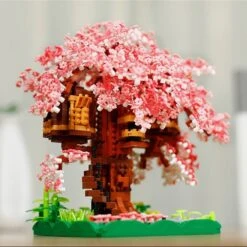 Pink Sakura Tree House Pond Nano Building Blocks