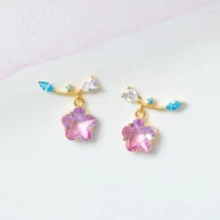 Pink Shooting Star Gold-Plated Stud Earrings