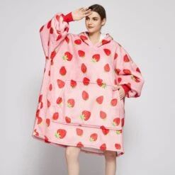 Apparel Pink Strawberry Oversized Thick Blanket Hoodie