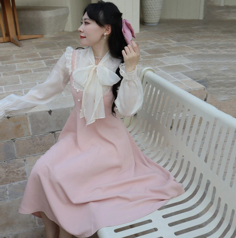 Apparel Pink White Vintage Fairytale Cottage Dress - Image 4