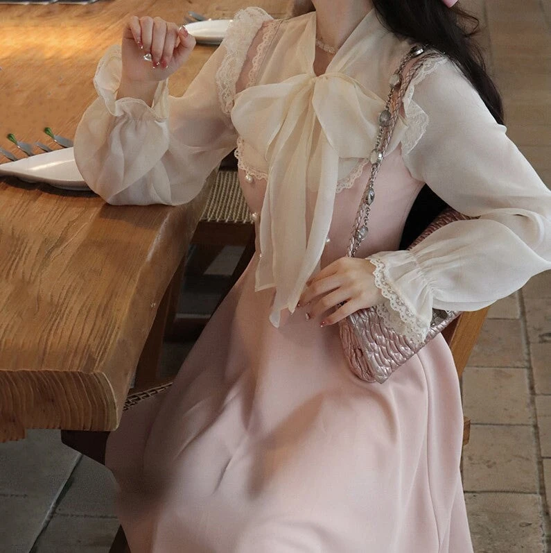 Apparel Pink White Vintage Fairytale Cottage Dress - Image 5