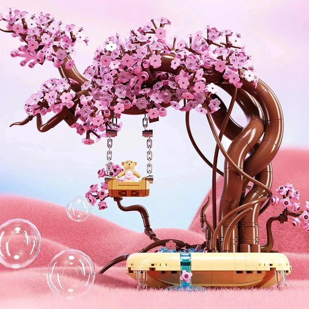 Romantic Sakura Bear Swing Tree Micro Building Blocks - Image 8