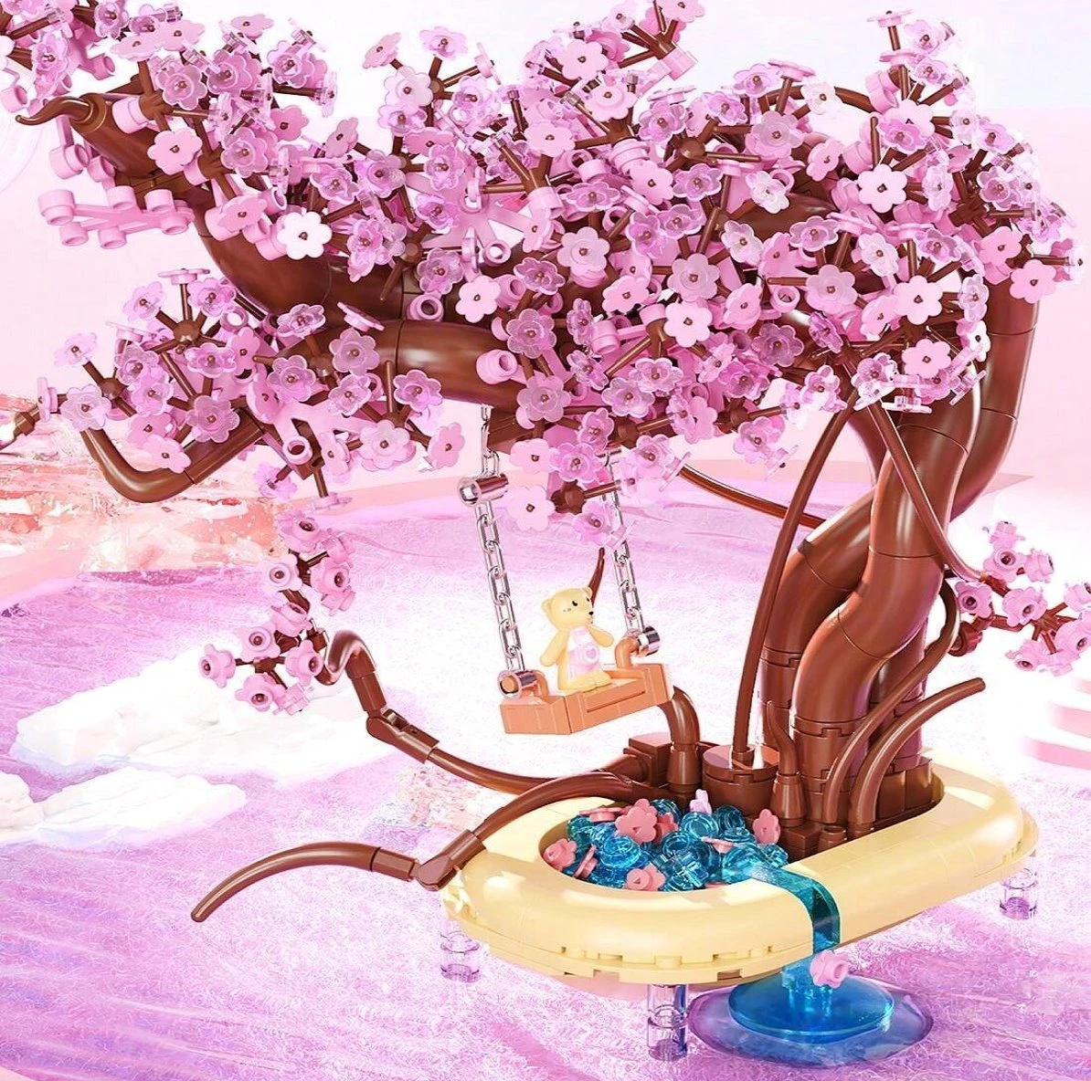 Romantic Sakura Bear Swing Tree Micro Building Blocks - Image 11