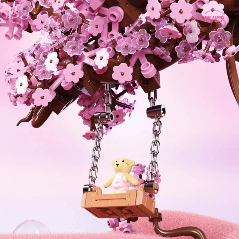 Romantic Sakura Bear Swing Tree Micro Building Blocks - Image 5