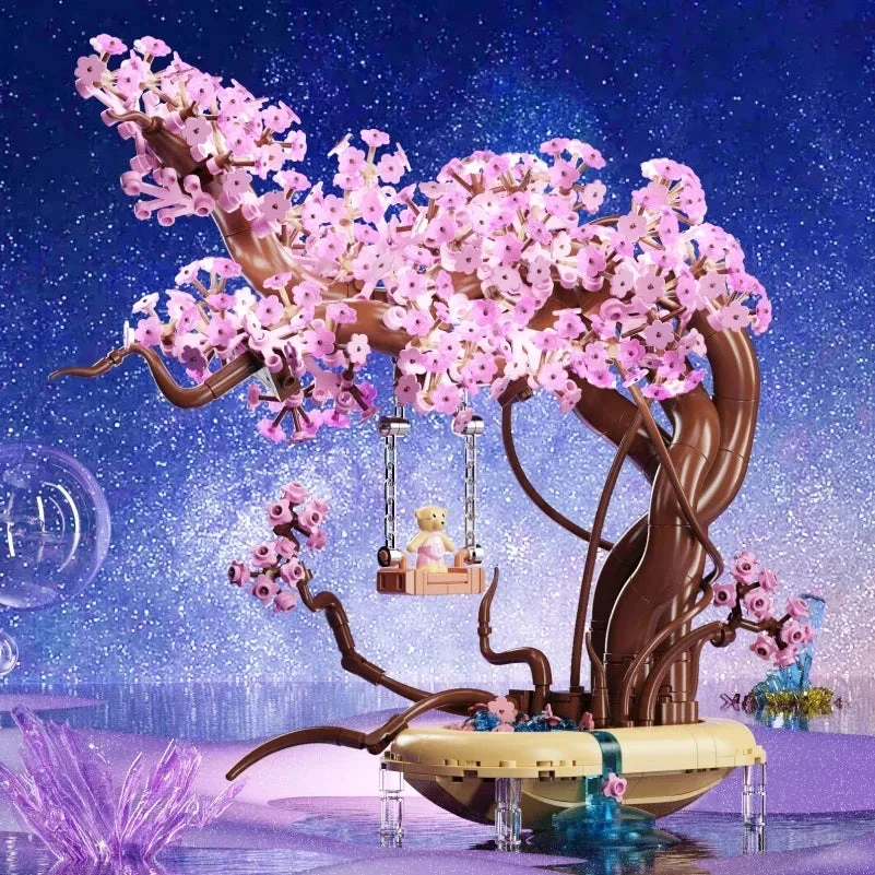Romantic Sakura Bear Swing Tree Micro Building Blocks - Image 2