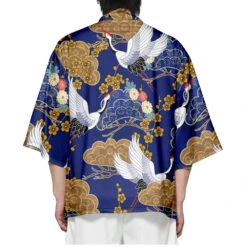 Apparel Royal Blue Gold Cranes Unisex Kimono