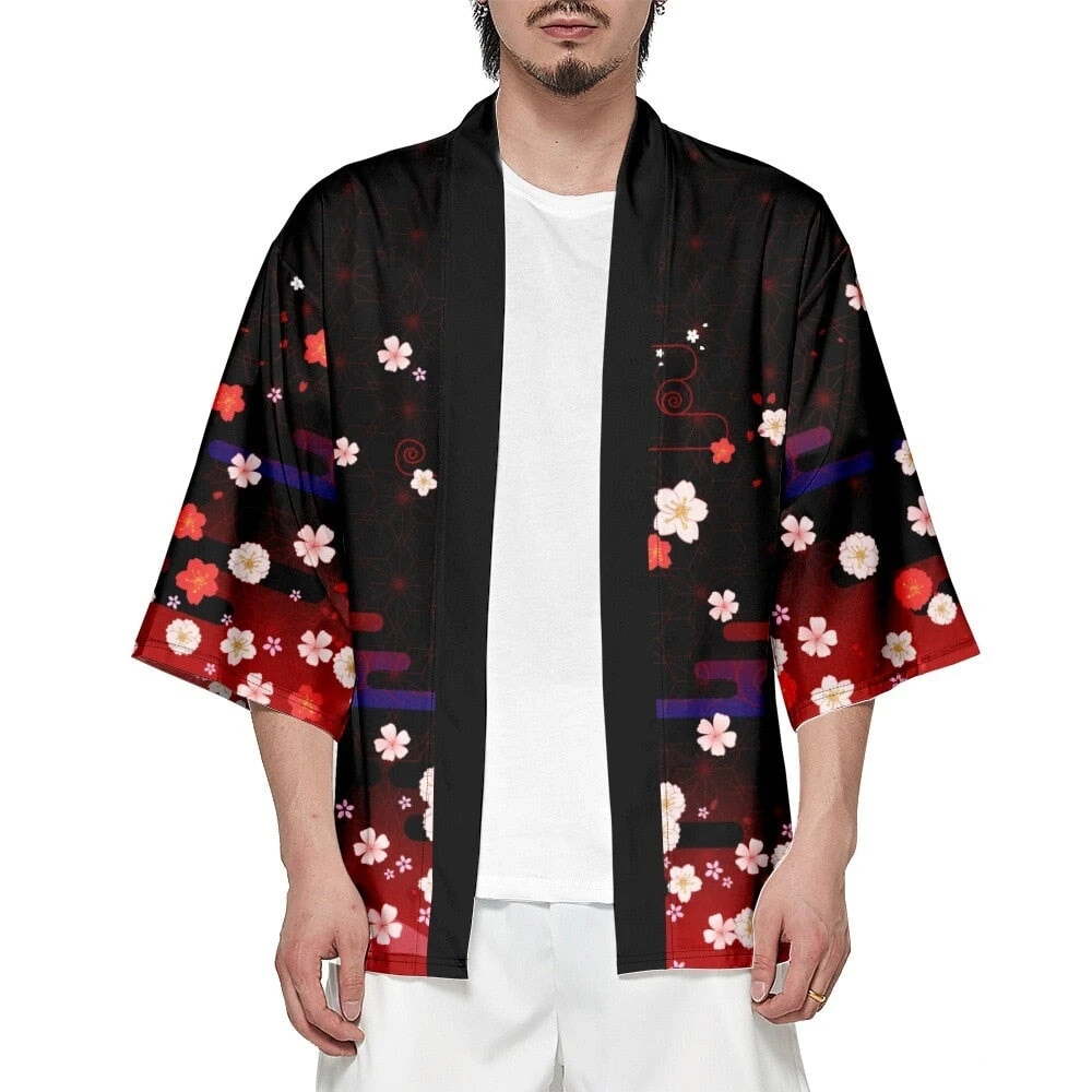 Apparel Royal White Crane Blood Moon Sakura Unisex Kimono - Image 4