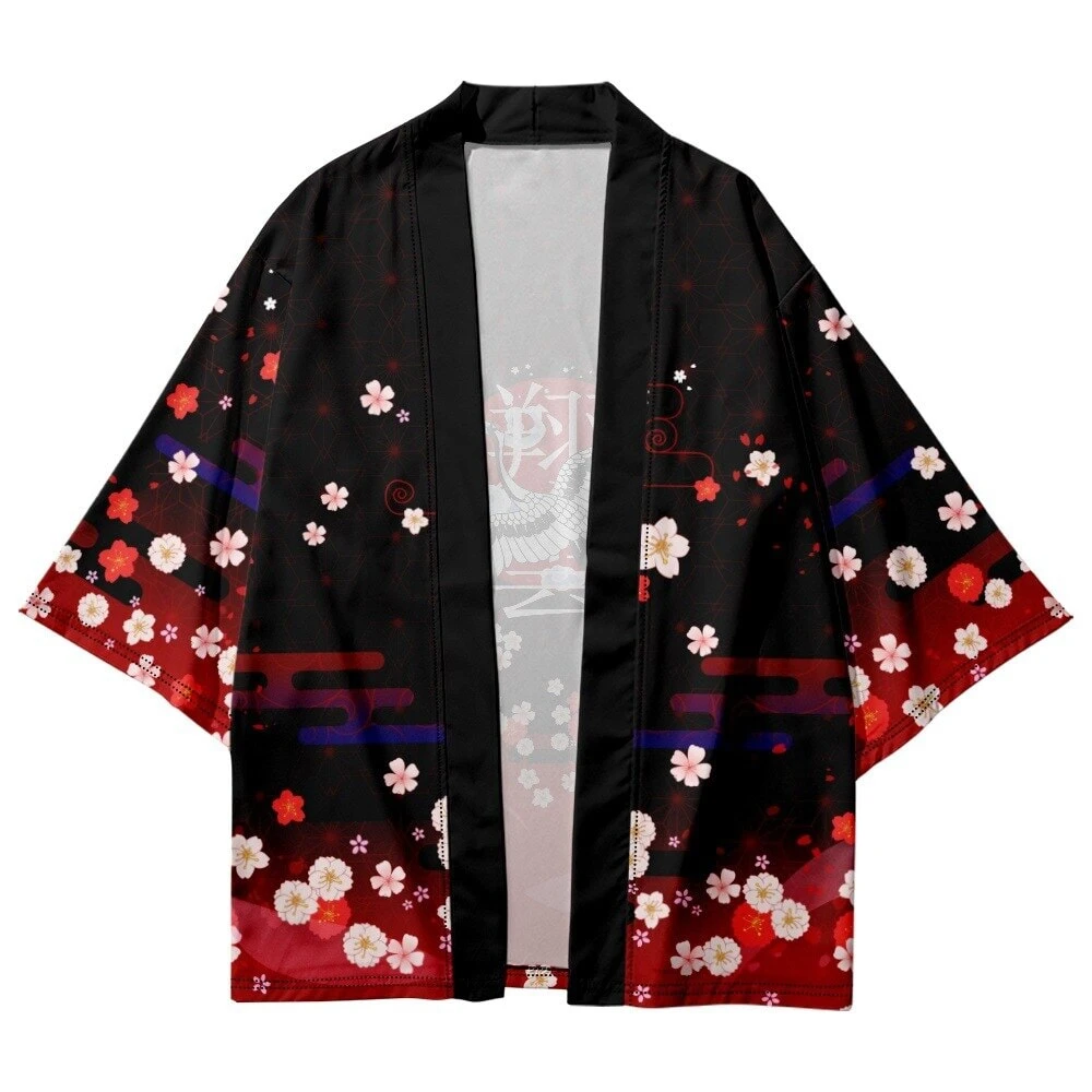 Apparel Royal White Crane Blood Moon Sakura Unisex Kimono - Image 2