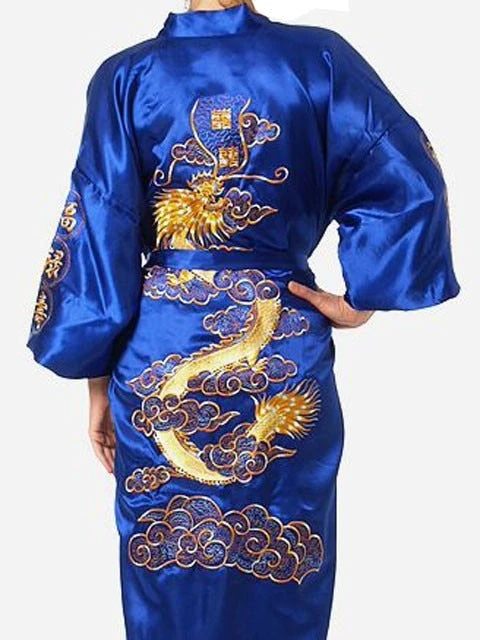 Apparel Satin Silk Golden Dragon Embroidery Long Kimono Gown - Image 6