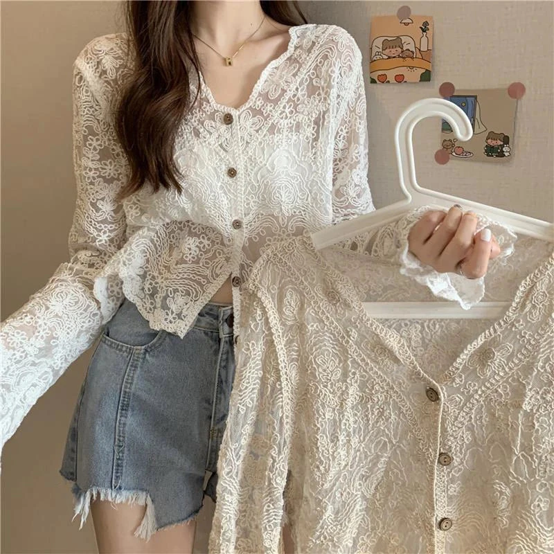 Apparel Sheer Long Sleeve Button Women's Cardigan - Image 5